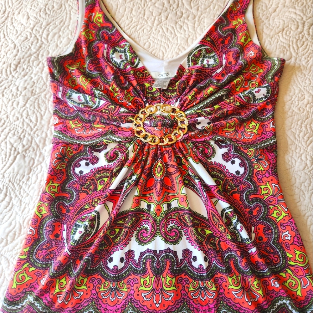 Paisley, bright florescent top with gold buckle